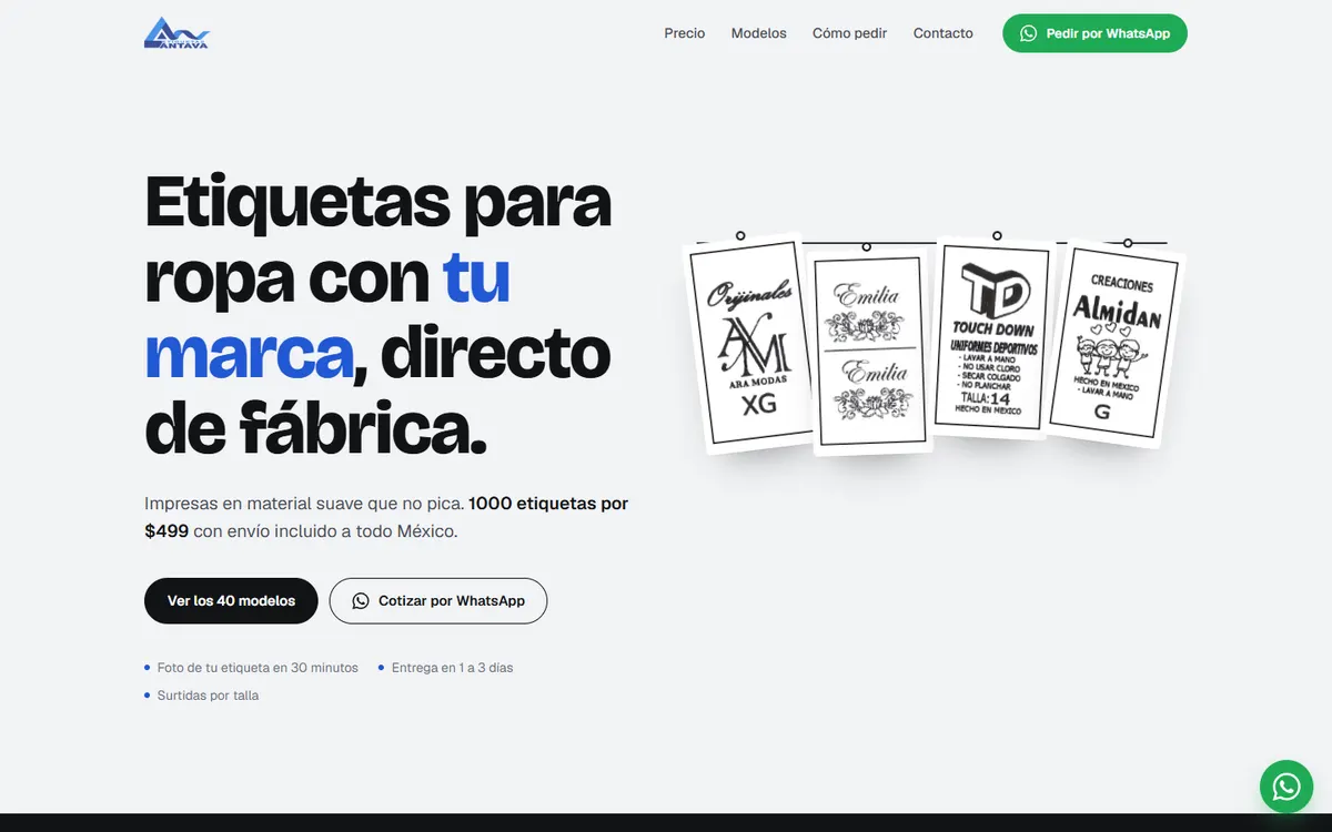 Página de Antava Etiquetas